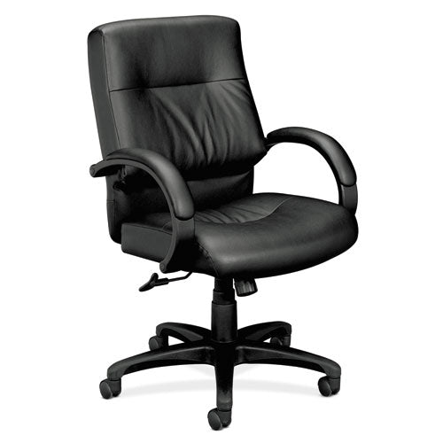 Basyx VL690 Series Managerial Mid-Back Leather Chair, Black Leather