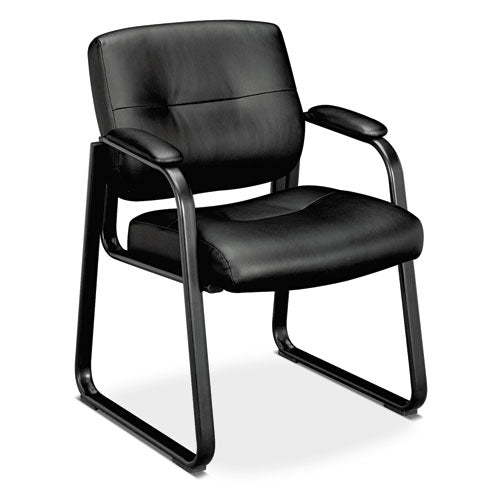 HON Basyx VL690 Series Guest Leather Chair, Black Leather