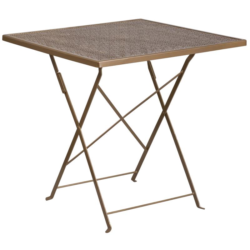 FLASH Oia 28" Square Steel Indoor-Outdoor Folding Pation Table - CO-1-GG
