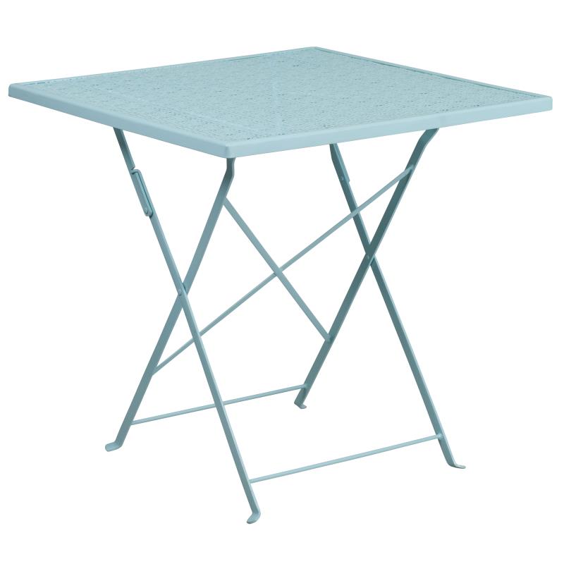 FLASH Oia 28" Square Steel Indoor-Outdoor Folding Pation Table - CO-1-GG