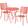 FLASH Oia Round Indoor-Outdoor Steel Folding Patio Table Set w/ Square Back Chairs - CO-RDF-02CHR-GG