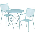 FLASH Oia Round Indoor-Outdoor Steel Folding Patio Table Set w/ Square Back Chairs - CO-RDF-02CHR-GG