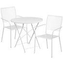 FLASH Oia Round Indoor-Outdoor Steel Folding Patio Table Set w/ Square Back Chairs - CO-RDF-02CHR-GG