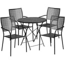 FLASH Oia Round Indoor-Outdoor Steel Folding Patio Table Set w/ Square Back Chairs - CO-RDF-02CHR-GG