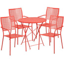 FLASH Oia Round Indoor-Outdoor Steel Folding Patio Table Set w/ Square Back Chairs - CO-RDF-02CHR-GG