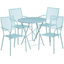 FLASH Oia Round Indoor-Outdoor Steel Folding Patio Table Set w/ Square Back Chairs - CO-RDF-02CHR-GG