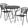 FLASH Oia Round Indoor-Outdoor Steel Folding Patio Table Set w/ Round Back Chairs - CO-30RDF-03CHR-GG