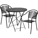 FLASH Oia Round Indoor-Outdoor Steel Folding Patio Table Set w/ Round Back Chairs - CO-30RDF-03CHR-GG