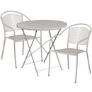 FLASH Oia Round Indoor-Outdoor Steel Folding Patio Table Set w/ Round Back Chairs - CO-30RDF-03CHR-GG