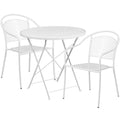 FLASH Oia Round Indoor-Outdoor Steel Folding Patio Table Set w/ Round Back Chairs - CO-30RDF-03CHR-GG