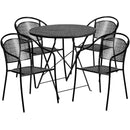 FLASH Oia Round Indoor-Outdoor Steel Folding Patio Table Set w/ Round Back Chairs - CO-30RDF-03CHR-GG