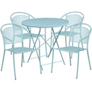 FLASH Oia Round Indoor-Outdoor Steel Folding Patio Table Set w/ Round Back Chairs - CO-30RDF-03CHR-GG