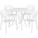 FLASH Oia Round Indoor-Outdoor Steel Folding Patio Table Set w/ Round Back Chairs - CO-30RDF-03CHR-GG