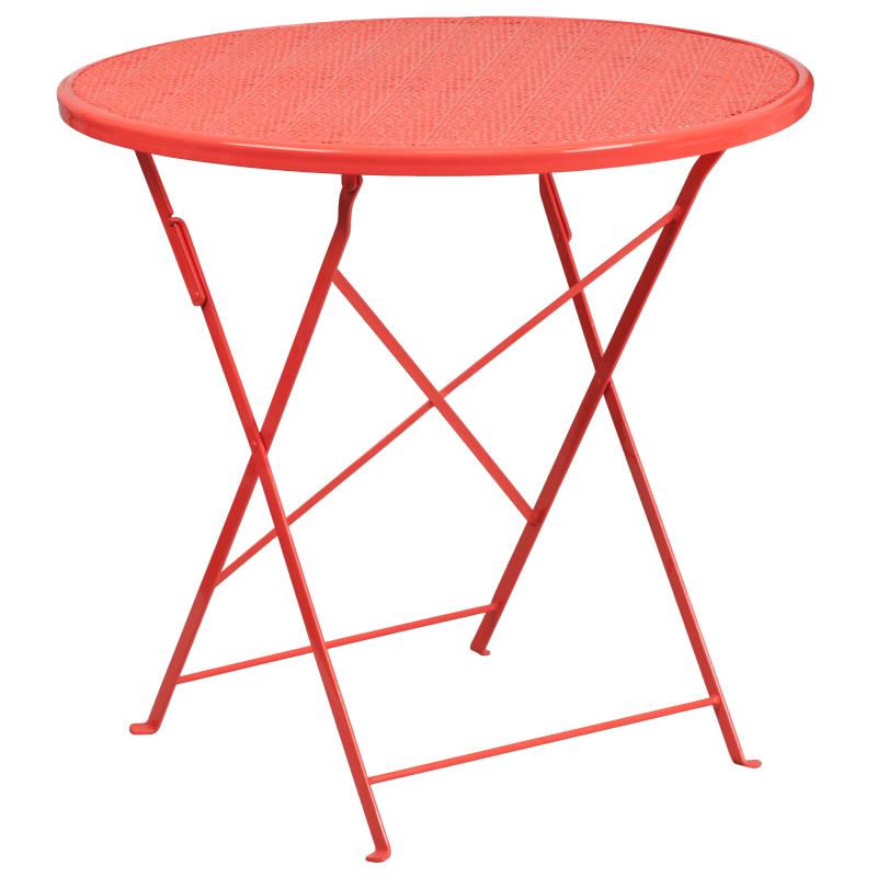 FLASH Oia 30" Round Indoor-Outdoor Steel Folding Patio Table - CO-4-GG