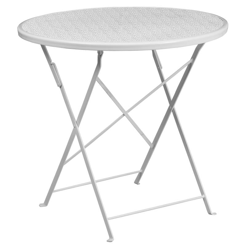 FLASH Oia 30" Round Indoor-Outdoor Steel Folding Patio Table - CO-4-GG