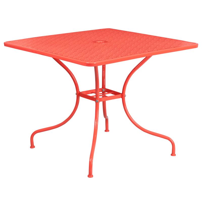 FLASH Oia 35.5" Indoor-Outdoor Steel Patio Table w/ Umbrella Table - CO-6-GG