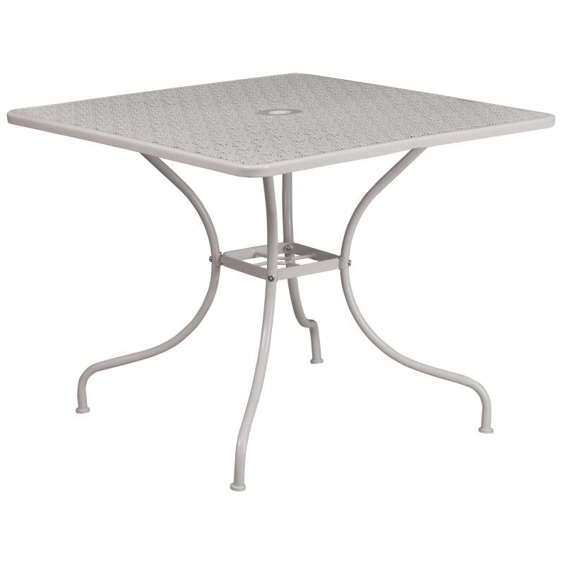 FLASH Oia 35.5" Indoor-Outdoor Steel Patio Table w/ Umbrella Table - CO-6-GG