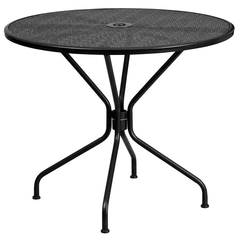 FLASH Oia 35.5" Indoor-Outdoor Steel Patio Table w/ Umbrella Table - CO-6-GG