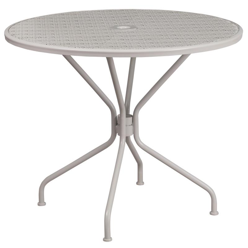 FLASH Oia 35.5" Indoor-Outdoor Steel Patio Table w/ Umbrella Table - CO-6-GG