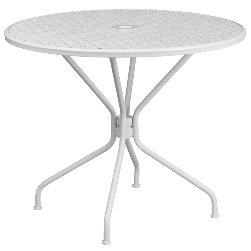 FLASH Oia 35.5" Indoor-Outdoor Steel Patio Table w/ Umbrella Table - CO-6-GG