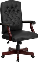 FLASH Martha Washington Black LeatherSoft Executive Swivel Office Chair with Arms - 801L-LF0005-BK-LEA-GG