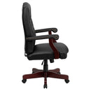 FLASH Martha Washington Black LeatherSoft Executive Swivel Office Chair with Arms - 801L-LF0005-BK-LEA-GG
