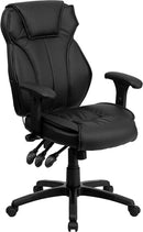 FLASH Hansel High Back Black LeatherSoft Multifunction Executive Swivel Ergonomic Office Chair with Lumbar Support Knob with Arms - BT-9835H-GG
