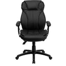 FLASH Hansel High Back Black LeatherSoft Multifunction Executive Swivel Ergonomic Office Chair with Lumbar Support Knob with Arms - BT-9835H-GG