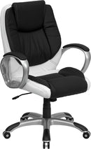 FLASH Mid-Back Black and White LeatherSoft Executive Swivel Office Chair with Arms - CH-CX0217M-GG