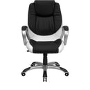 FLASH Mid-Back Black and White LeatherSoft Executive Swivel Office Chair with Arms - CH-CX0217M-GG
