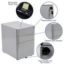 FLASH Warner Modern 3-Drawer Mobile Locking Filing Cabinet with Anti-Tilt Mechanism and Hanging Drawer for Legal & Letter Files