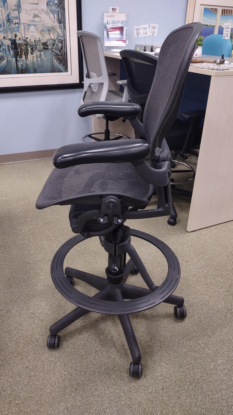 USED Herman Miller Aeron Black Stool Chair - side view