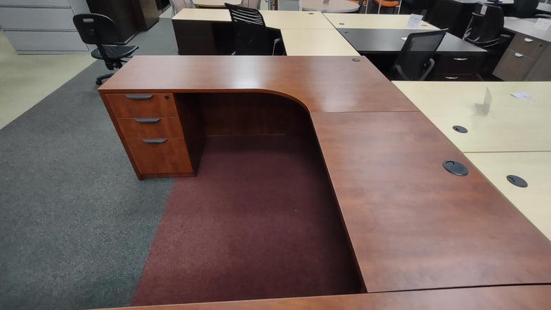 USED BOSS L-shape cherry desk with pedestal