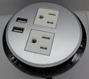 Boss 3″ Grommet Outlet with 2 electrical & 2 USB ports on top and 1 bottom outlet for daisy chain, Silver/Black