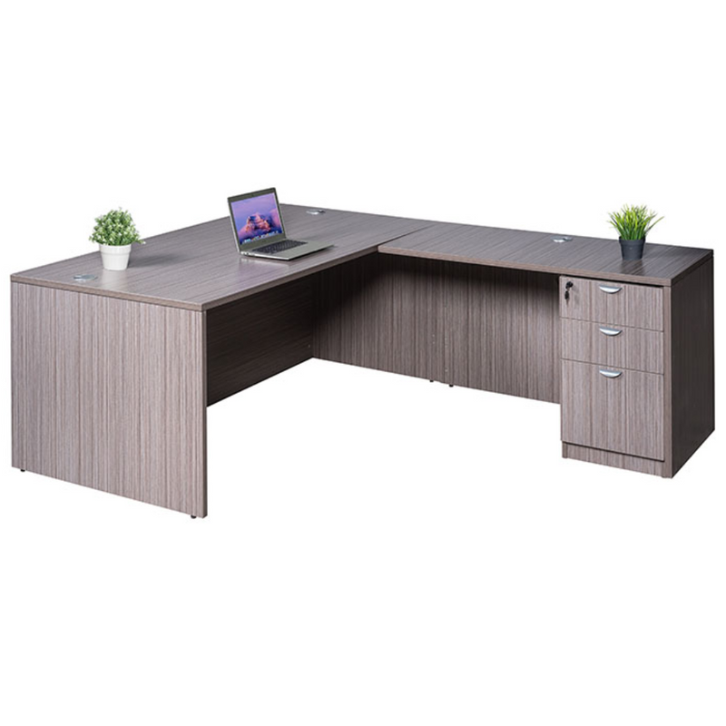Boss Holland Series 71 Inch Desk, Executive L-Shape Corner Desk with File Storage Pedestal, Driftwood