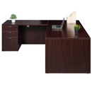 Boss Holland Series 71 Inch Desk, Executive L-Shape Corner Desk with File Storage Pedestal, Mahogany