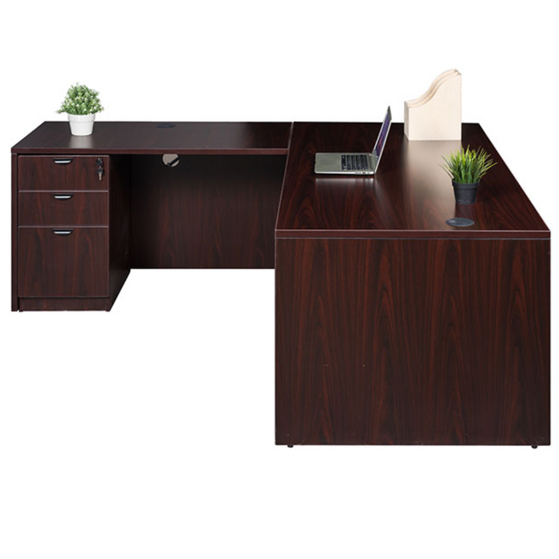 Boss Holland Series 71 Inch Desk, Executive L-Shape Corner Desk with File Storage Pedestal, Mahogany