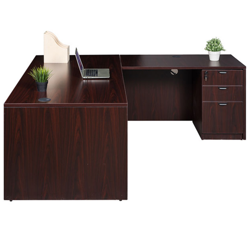 Boss Holland Series 71 Inch Desk, Executive L-Shape Corner Desk with File Storage Pedestal, Mahogany