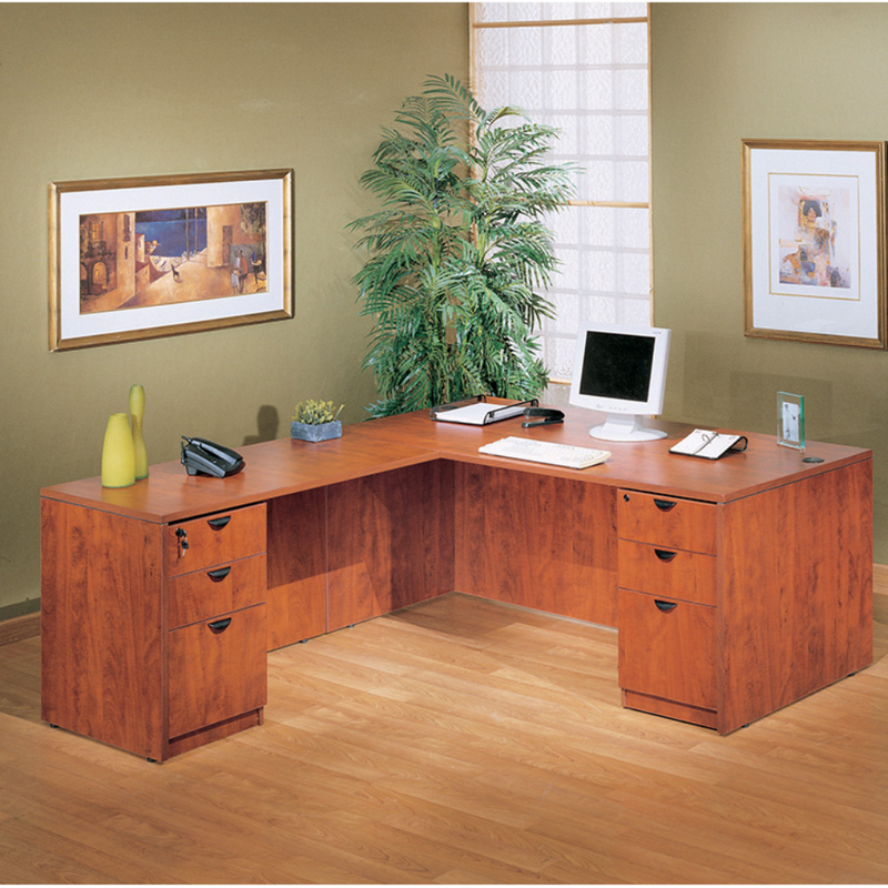 Boss Holland Series 66" or 71" Executive L-Shape Corner Desk with Dual File Storage Pedestals, Cherry