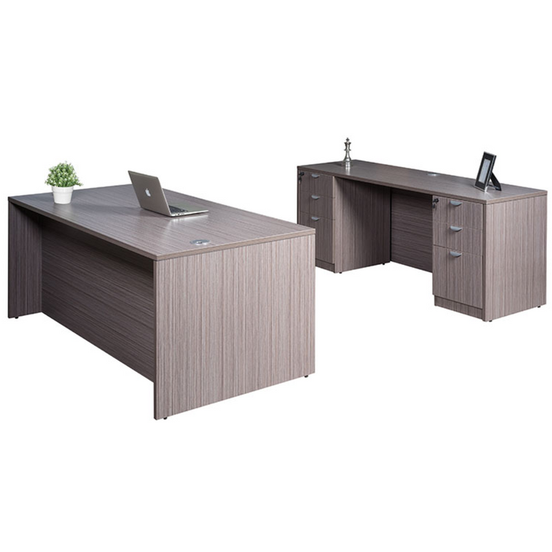 Boss Holland Series Office Suite, 66 Inch Desk and Credenza with Dual File Storage Pedestals, Driftwood