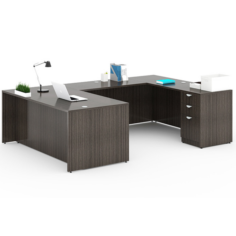 Boss Holland Series 71 Inch Executive U-Shape Desk with File Storage Pedestal, Driftwood