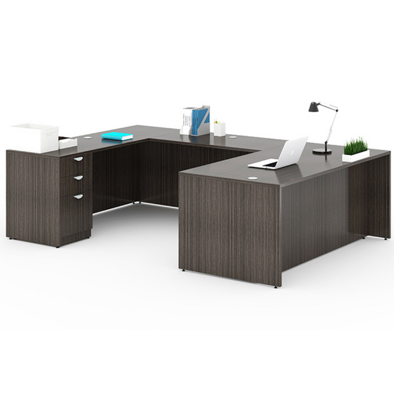Boss Holland Series 71 Inch Executive U-Shape Desk with File Storage Pedestal, Driftwood
