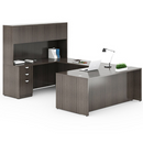 Boss Holland Series 66" or 71" Executive U-Shape Desk with File Storage Pedestal and Hutch, Driftwood