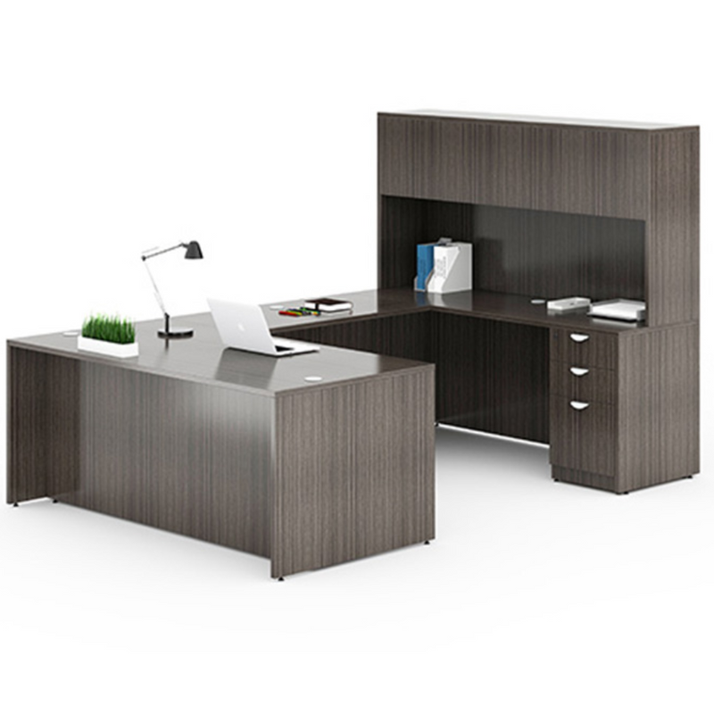 Boss Holland Series 66" or 71" Executive U-Shape Desk with File Storage Pedestal and Hutch, Driftwood