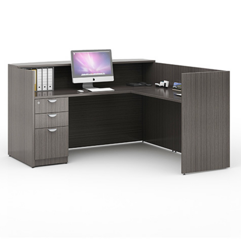 Boss Holland Series 71 Inch Reception L-Shape Corner Desk with File Storage Pedestal, Driftwood
