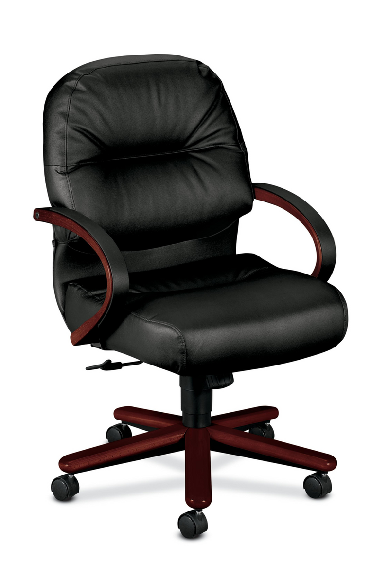 HON Pillow-Soft Executive Leather Mid-Back Chair with Center-Tilt and Fixed Arms