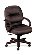 HON Pillow-Soft Executive Leather Mid-Back Chair with Center-Tilt and Fixed Arms