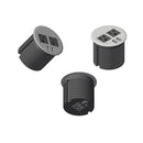Boss 3″ Grommet Outlet with 2 electrical & 2 USB ports on top and 1 bottom outlet for daisy chain, Silver/Black