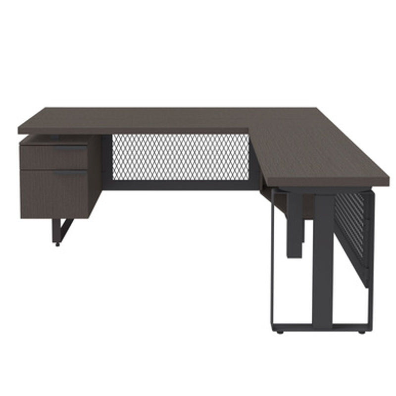 Office Source Palisades Collection | Industrial L-Shaped, Height Adjustable Desk with Single Pedestal - EVH200