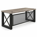 Office Source Colección Riveted Escritorio industrial con base en X de metal y panel de modestia de malla metálica - 71"W - HID3071